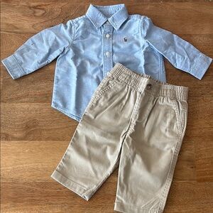 Ralph Lauren Blue Button Down Shirt & Khaki Stretch Chino Pants